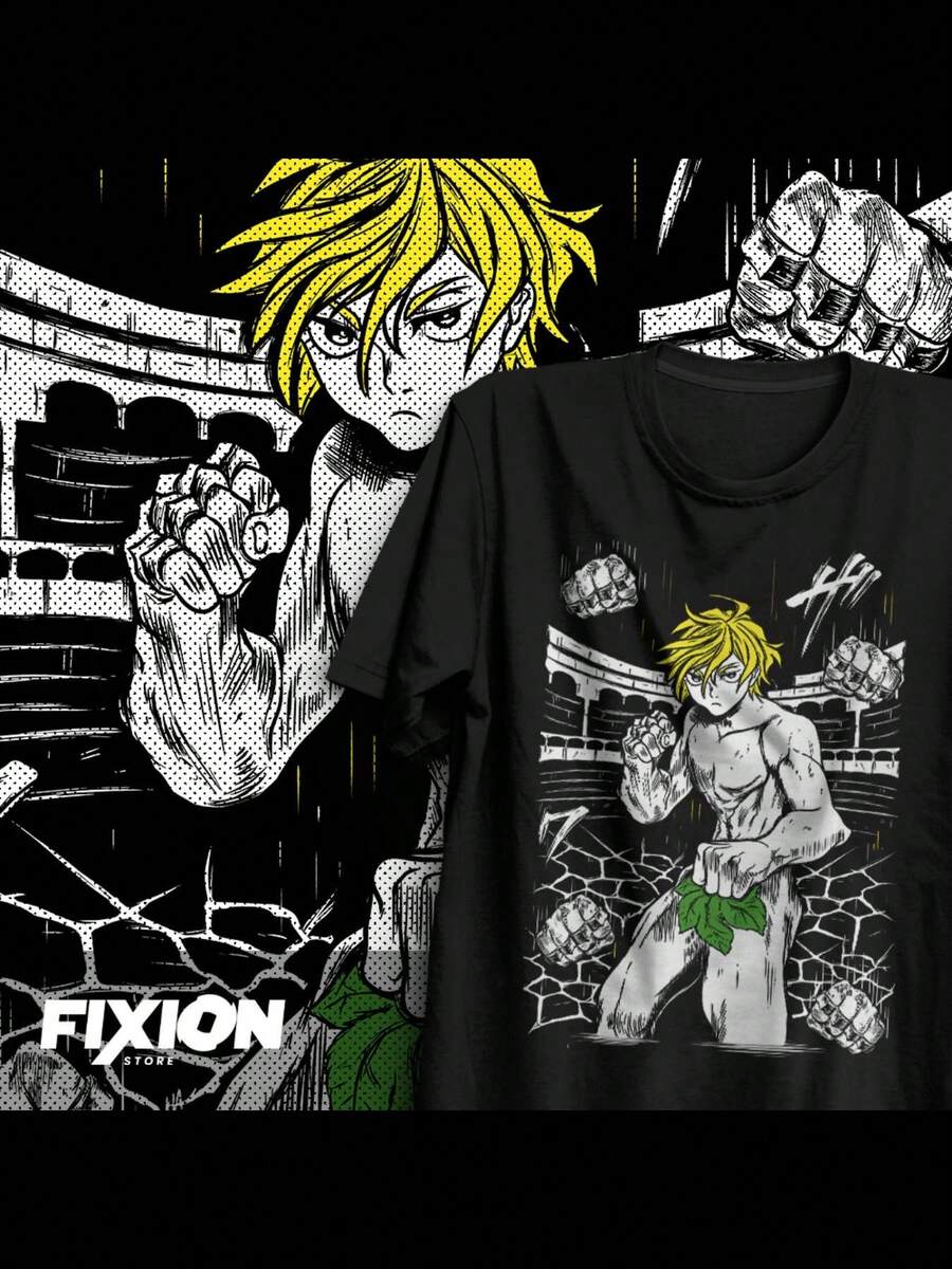 Unisex Loose Fit T-Shirt With Anime Fighting Character - Retro Video Game Themed Short Sleeve T-Shirt, Breathable Cotton, Machine Washable, Suitable For Comic Cons And Everyday Wear, Casual Summer And Autumn Outfit, Plus Sizes Available. Women's Shirts, Women's Sweatshirts, Women's Casual Summer Sweater Blouse, Prom Dresses - 黑色 - 查看 1