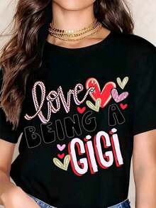 White Camila With Heart Design 'Love Being A Gigi', Graphic Camila For Grandmothers, Family Members And Casual Use, Breathable And Comfortable - 黑色 - 查看 7