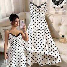 guang zhou mi qian shang mao  Vestidos de mujer, vestido con estampado de lunares, vestido de encaje con parches, vestido ajustado con volantes sin mangas con tirantes finos, vestidos de moda elegantes para mujer, adecuados para uso diario, vacaciones, fiestas, citas, reuniones, vestido midi con tirantes finos, vestido de mujer con lunares, vestidos retro para mujer, los mejores vestidos talla grande vendidos, vestido de alta calidad, vestidos con lunares para mujer, vestido sin mangas, vestidos con lunares - Blanco y Negro - Ver 1
