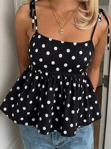 Set de 2 blusas de mujer de lunares blancos y azul marino, camiseta de tirantes de lunares tejidos blancos y azul marino, prendas esenciales de verano para mujer - Negro - Ver 5