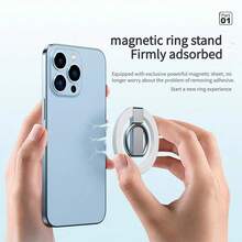 3-In-1 Magnetic Foldable Phone Ring Holder, Ultra-Thin & Lightweight, 360° Rotation, Alloy Material, Compatible With IPhone, Android Phones, Birthday Gift, Gift For Family And Friends, Phone Ring Stand, Foldable Metal Desktop Slouchy Phone Holder, Compatible With Apple, And More - Black + 2 Magnet Plates - View 5