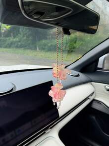 Flower Tassel Car Hanging Ornament, Creative Car Rearview Mirror Decor Accessory - A - View 2