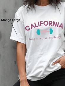 1 camiseta de entrenamiento para mujer - 100% algodón, estilo holgado, ropa de calle estampada, promoción, 180g, 100% algodón - Blanco - Ver 2