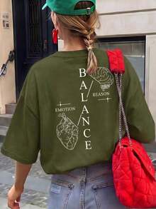 Camiseta de mujer estampada de manga corta para verano, tela de poliéster, estilo multifuncional, corte regular, peso 180 gramos, 1 unidad. - Verde militar - Ver 1