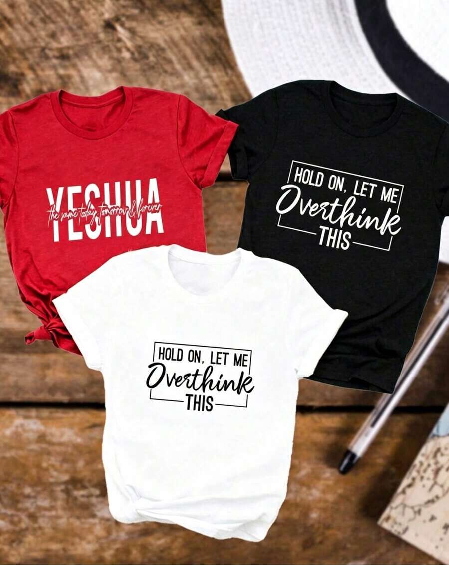 Artículo de moda: 3 camiseta casual de manga corta para mujer, estampada con el diseño "Joshua este nombre hoy mañana para siempre me hace pensar, espera un momento, déjame pensar de nuevo." Camiseta de mujer de manga corta con cuello redondo, de algodón puro, transpirable, estilo casual deportivo.Camiseta de mujer - Negro - Ver 1