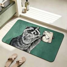 1/3pcs Bathroom Anti-Slip Absorbent Mat, Cute Raccoon Pattern, Silica Gel Mat, Retro Pattern Bath Mat, U-Shaped Toilet Mat, Bathroom Sink Absorbent Foot Mat, 3.6mm Thickness - Green Raccoon - View 13