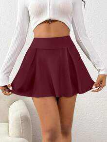 Pleated Mini Skirt With Shorts, High-Waisted Tennis Skort For Women, Vintage American Schoolgirl Style Athletic Skirt - 酒紅色 - 查看 4