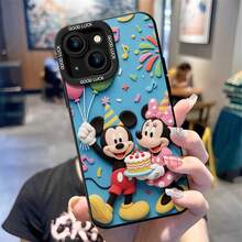Officially Licensed Disney Mickey Mouse & Minnie Mouse Phone Case, This Protective Phone Case Features Party‑Themed Mickey And Minnie Holding Birthday Cake And Colorful Balloons, Decorated With Musical Note And Confetti Accents, Set Against A Bright Blue Embossed Background, Made With Flexible, Durable TPU Material To Protect Against Everyday Scratches, Bumps, And Minor Impacts, Compatible With IPhone 17, 16, 15, 14, 13, 12, 11 Pro Series And Galaxy S22, S23, S24, S25 Models, Ideal For Disney Fans. - 白色 - 查看 5