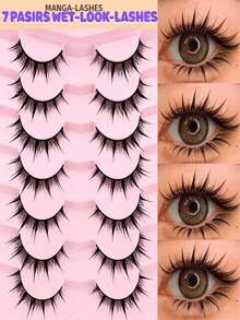 7 Pairs Wet-Look Cat Eye False Eyelashes | C/D Curl, Natural Anime Style, Reusable, Suitable For Cosplay And Various Occasions - View 9