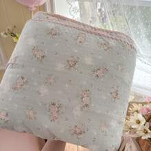 1pc Floral Lace Trim Summer Quilt/Comforter, Soft & Comfortable Pastoral Style Design, Suitable For Dorm, Bedroom, Apartment, Spring & Summer, Pillow Case Not Included - Baby Blue - View 2