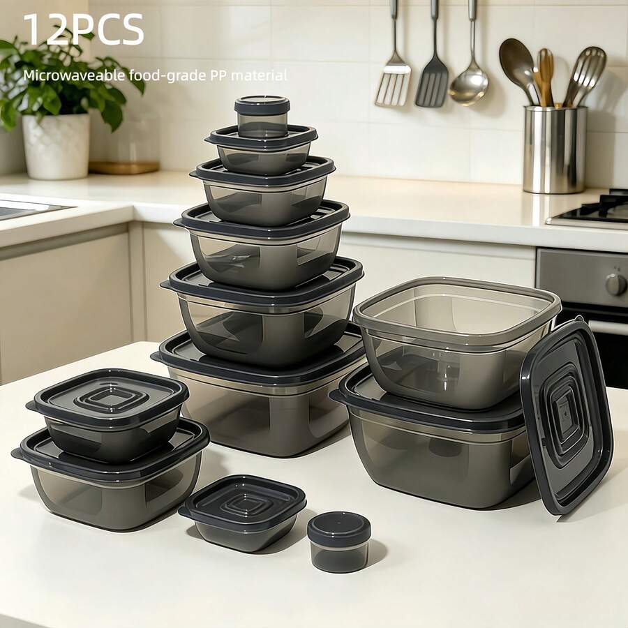 Juego de 12 piezas de recipientes herméticos para almacenar alimentos de estilo nórdico, accesorios de cocina estándar de la UE a prueba de fugas apilables, cajas de almuerzo, recipientes para alimentos, adecuados para el hogar, la cocina, la oficina y el picnic - Multicolor - Ver 1