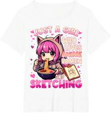 Solo una chica que ama el ramen de anime y dibujar anime japonés - Camiseta - Blanco - Ver 4