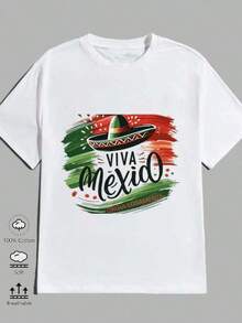 1 camiseta para hombre, camiseta para hombre, pantalón para hombre, Viva México 180G negro y blanco, camiseta con sombrero mexicano y estampado de texto, de alta calidad, cuello redondo, ajuste básico holgado, transpirable, versátil, lavable en máquina, cómodo, talla S ~ 3XL, esencial deportivo casual diario para el verano. - Negro - Ver 6