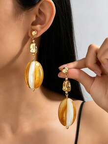 Pendientes geométricos retro, de estilo europeo y americano de moda, adecuados para uso diario, un gran regalo para amigos - Marrón - Ver 1