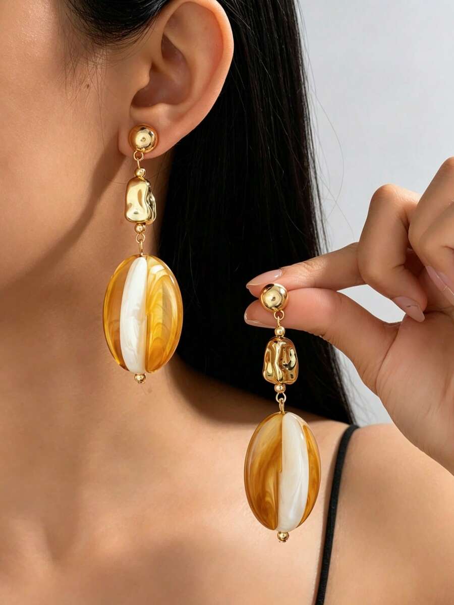 Pendientes geométricos retro, de estilo europeo y americano de moda, adecuados para uso diario, un gran regalo para amigos - Marrón - Ver 1
