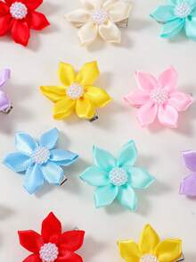 16pcs/Set Colorful Pearl Flower Hair Clips, Hair Accessories For Girls, Beach Travel Photography Decor, DIY Hair Clips For Bangs Back To School - Multicolor - View 3