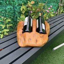 Vintage Spruce Wine Bottle Holder For Bar, Living Room, Kitchen. Natural Wood, Irregular Double Basins. - Wood - View 9