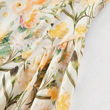 YijiaNvz  MOD Vestido a media pierna con estampado floral romántico y cuello halter, ideal para el Día de San Valentín, primavera, almuerzos, fiestas de té, vacaciones en la playa, vestidos florales y estilo vintage para mujer - Amarillo - Ver 4