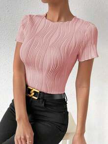 Camiseta de manga corta con textura elegante, primavera/verano - Rosa 2 - Ver 5