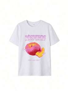 Camiseta Oversize para Mujer con Estampado Gráfico "Pêssegos Freshly Squeezed" Estilo Y2K, Color Rosa Melocotón, Ropa Casual Urbana de Manga Corta con Cuello Redondo, Top Retro con Estampado de Frutas, Ideal para Vacaciones de Verano en la Playa, Uso Diario, Citas para Café, Fiestas, Moda Festiva para Adolescentes, Camiseta Gráfica Holgada y Moderna para Mujeres Jóvenes y Amantes de las Frutas. - Blanco - Ver 2