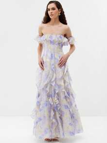 Vestido playa elegante tirantes gasa volantes estilo francés fluido para vacaciones marinas - Azul - Ver 1