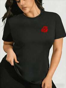 Camiseta de mujer de algodón manga corta casual estampado rosa roja nueva colección de verano  en México - Negro - Ver 1