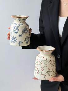 1pc Hand-Painted Vintage Blue & White Floral Ceramic Vase, Round Rim Elegant Home Decor Tabletop Flower Pot, Mini Vase Suitable For Hydroponics, Weddings, Parties, Home, Office, Living Room, Celebrations - Retro Hand-painted - View 7