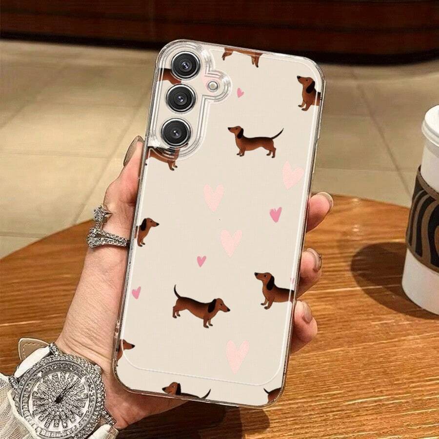 1pc Dachshund Dog Pattern Transparent Space Case Full Coverage TPU Phone Protective Cover - Multicolor - View 1
