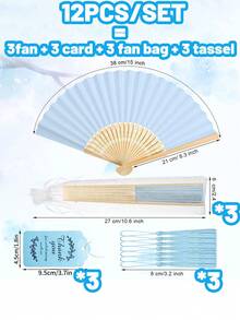 1/4/12/24/40/48/60/80pcs Blue Wedding Paper Fan Set | Women's Folding Fan With Thank You Card And Organza Bag - Bridesmaid Gift, Bride Dance Prop, Wedding Decor, Party Accessory, Bachelorette Party Photo Prop, Perfect Wedding Favor - Multicolor - View 10
