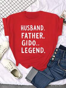 Men's Solid Color T-Shirt, With A Legendary Design, A Gift For Father And Husband. - Red - View 7