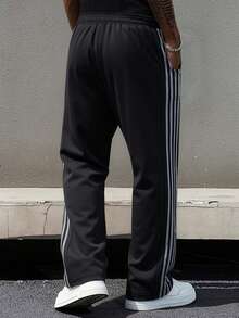 Men's Casual Pants With Numeric Print, Straight Leg Loose Fit Sweatpants - Black - View 3