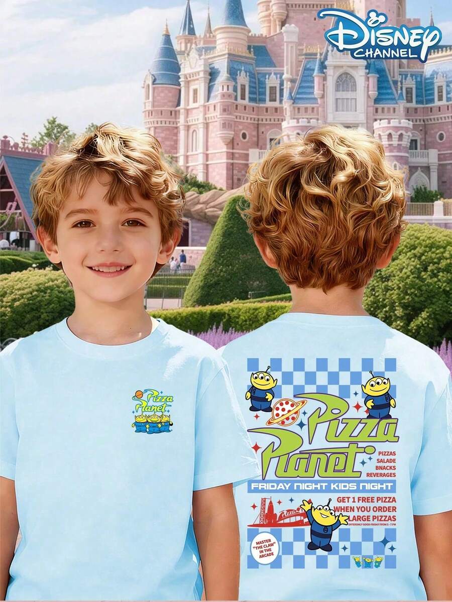 Summer Light Blue Boys' "Pizza Planet" Alien T-Shirt - Kids' *Toy Story* Plaid-Print Tee - Disney Casual Short-Sleeve Top - 淺藍色 - 查看 1