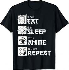 Eat Sleep Anime Repeat Manga Camisas Hombres Mujeres Camiseta, Negro - - Zafiro - Ver 2