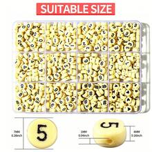 Bộ dụng cụ làm vòng tay gồm 100/500 hạt số acrylic tròn từ 0-9, hạt hình trái tim 4x7mm, bộ tự làm vòng tay tình bạn, màu vàng + đen. - Màu vàng - Xem 5