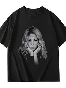 2026 Nueva Camiseta Vintage de Talla Grande para Hombre y Mujer, Camiseta Unisex con Retrato de Celebridad, Suave, Esencial para Ropa Casual de Calle en Todas las Temporadas, Estilo Versátil para Todas las Temporadas, Ropa Diaria Asequible y - Negro - Ver 1