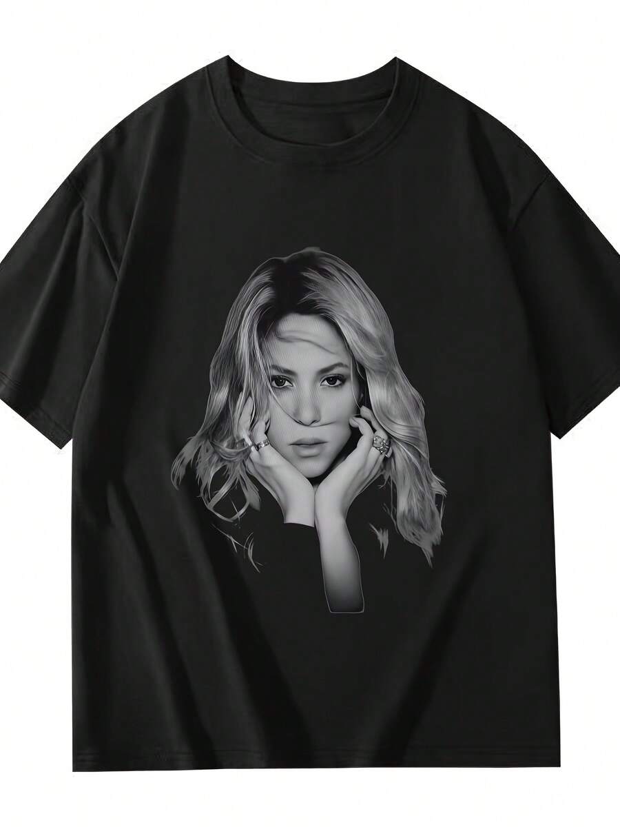 2026 Nueva Camiseta Vintage de Talla Grande para Hombre y Mujer, Camiseta Unisex con Retrato de Celebridad, Suave, Esencial para Ropa Casual de Calle en Todas las Temporadas, Estilo Versátil para Todas las Temporadas, Ropa Diaria Asequible y - Negro - Ver 1