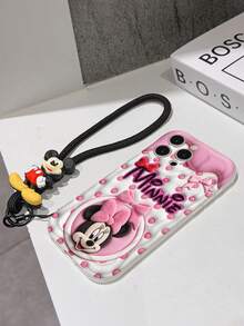 This Disney Mickey Mouse Lanyard Phone Case Is Fully Covered In TPU Material. It's Shockproof, Lightweight, And Compatible With IPhone17/16/11/13/15/15 Plus/15 Pro/15 Pro Max/12/14 Pro Max/11 Pro Max/12 Pro/12 Pro Max/13. This Phone Case Makes A Popular Birthday Gift Or Business Gift; It's Durable, Stain- And Fingerprint Resistant, And Suitable For Both Men And Women. The Set Also Includes A Mickey Mouse Phone Case And A Mickey Mouse Plush Bracelet. It's A Perfect Gift For Friends And Family. This Stylish Phone Case Is Fun, Lightweight, And Durable. IPhone17 Pro Max Phone Case, Minnie Mouse Phone Case. - trắng - Xem 6