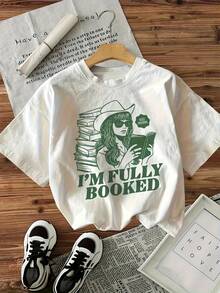 Camiseta de cuello redondo con estampado de letras,% algodón, estilo deportivo casual para mujer, de manga corta, adecuada para todas las estaciones. Úsala como capa base en primavera y otoño o sola en verano. Estilo unisex, perfecta para amigas. Camiseta de algodón de alta calidad con un toque de marca moderno. - Blanco - Ver 1