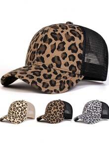 1pc Women's Leopard Print Mesh Baseball Cap, Adjustable Outdoor Casual Hat Suitable For Spring/Summer Travel, Beach, Party - A - View 8