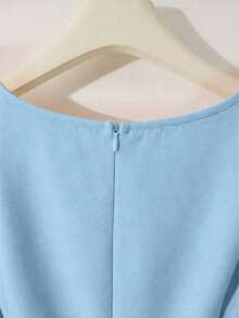 Vestido de línea A con decoración de cadena de perlas y mangas acampanadas, adecuado para salidas diarias, citas, fiestas, graduaciones, vacaciones y el Día de San Valentín - Azul - Ver 4