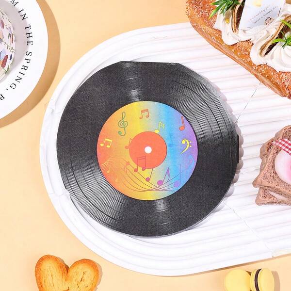20/40/60pcs Vintage Vinyl Record & Rainbow Musical Note Disposable Party Napkins, Music Pattern Table Napkins, Classic 70s & 80s Disco And Rock Style Design, Suitable For Music Theme Parties, Rock Gatherings, Vintage Celebrations And Retro Table Decor
