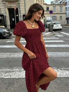 2026 Vestido blanco de mujer para primavera/verano con mangas abullonadas, volantes en el bajo y pliegues, de estilo bohemio elegante y versátil, adecuado para festivales, uso casual, vestidos elegantes, conciertos, vacaciones y vestidos de verano - Blanco - Ver 2