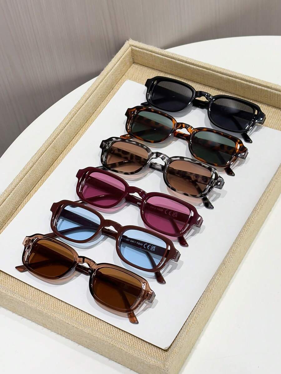6pcs Fashion Plastic Square Small Frame Fashion Glasses, Suitable For Beach Party, Camping, Street Photography, Music Festivals, And An Ideal Accessory For Summer Beach Vacation, Outdoor Activities, Travel, Back To School, College Style, And Campus Looks. - 6pcs Black, Grey, Bean Curd, Green Tea, Coffee, Blue, Wine Red - View 1