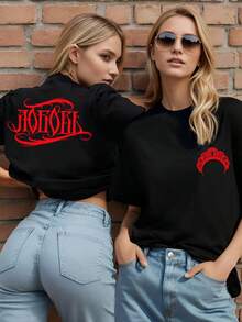 ¡La camiseta de mujer más popular de 2026! Camiseta de manga corta para mujer, moderna, juvenil, ligera y casual con ajuste ajustable. Camiseta de la compañía hbk. ¡El material es  y confiable! - Amor por FJ-black-kokoshnik - Ver 10