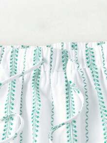 Conjunto de camisa y pantalones cortos de protección solar con estilo bohemio, conjunto de 2 piezas para mujer en verano - Blanco - Ver 3