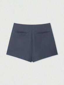 Minifalda asimétrica envolvente de unicolor casual para mujer, falda-pantalón minimalista de moda para el verano - Gris Oscuro - Ver 2
