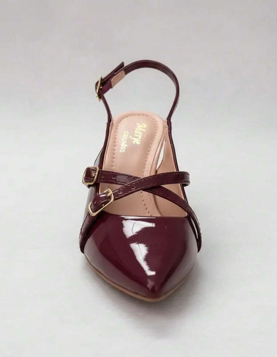 Women's Dress Shoe, Slingback, Pointed Toe, Low Heel, Buckles, Lightweight, Comfortable - 瑪薩拉清漆 - 查看 1