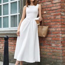 guang zhou mi qian shang mao Maija Vestido casual de mujer de longitud media, ajustado, de patchwork de unicolor, sin mangas, con silueta evasé, elegante y de moda - Blanco - Ver 2