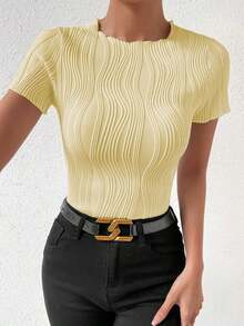 Camiseta de manga corta con textura elegante, primavera/verano - Amarillo - Ver 5