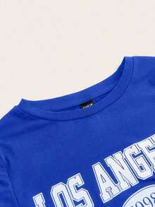 Camiseta De Manga Corta Para Mujer Con Estampado De Letras - azul real - Ver 5